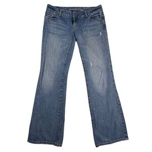 American Eagle Favorite Boyfriend Jeans Womens 8 Blue Distressed Low Rise Flare